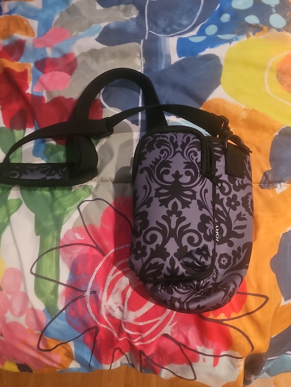 Purple and Black Damask Crossbody Pouch For Water